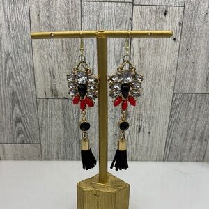Elegant Gold and Black Tassel Earrings